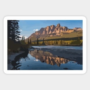 Castle Mountain Water Reflection Digital Painting Sticker